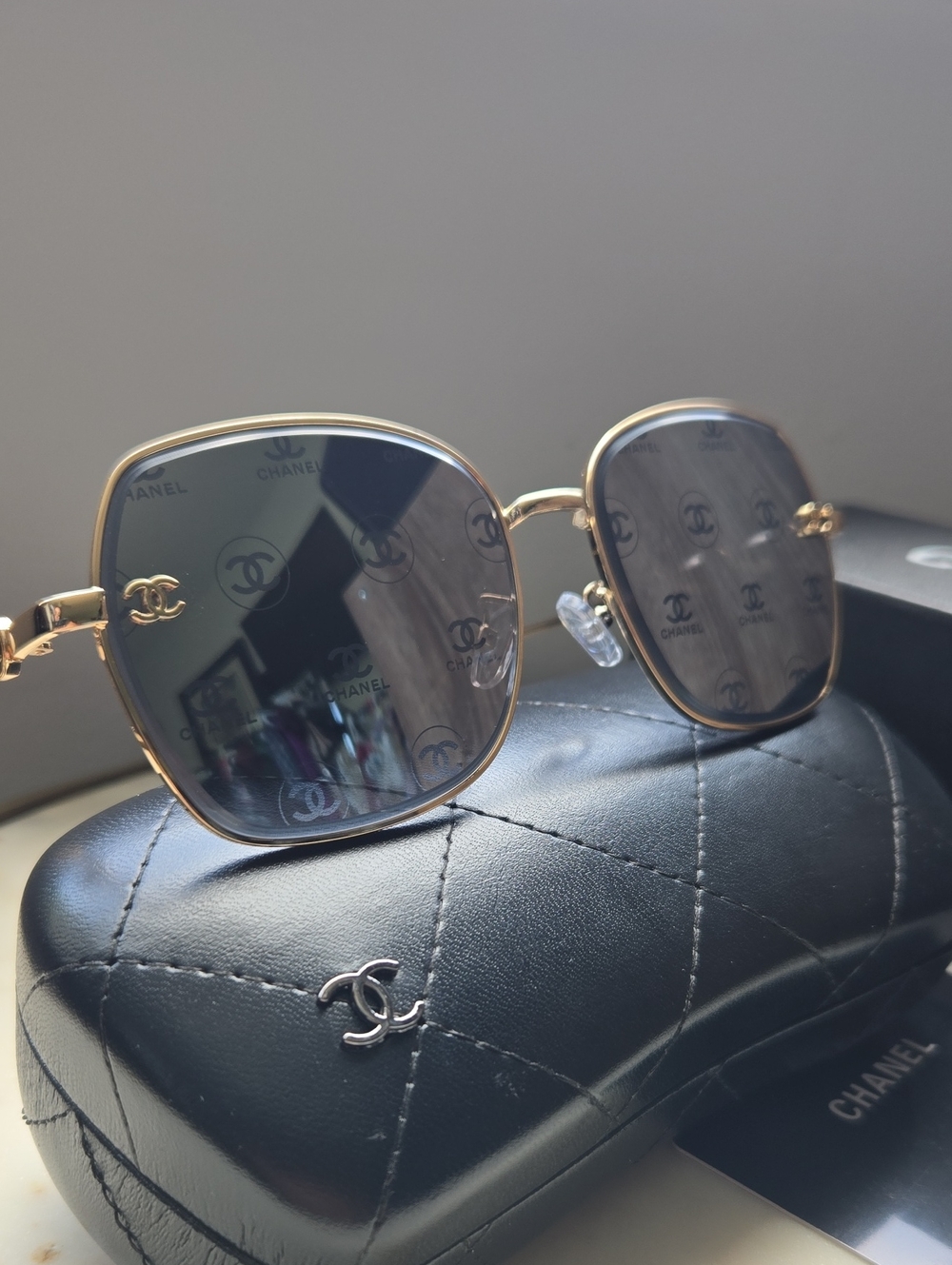 CHANEL Gold Frame Gray Lens Women's Sunglasses